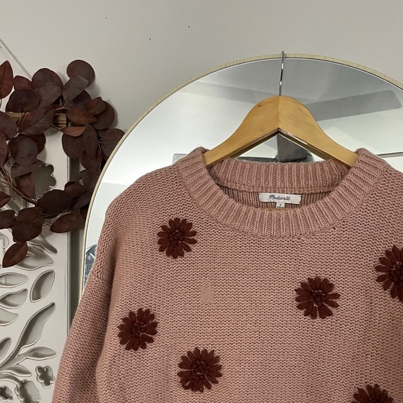 Madewell Floral Embroidered Blush Pink Crew Sweater - Picture 4 of 6